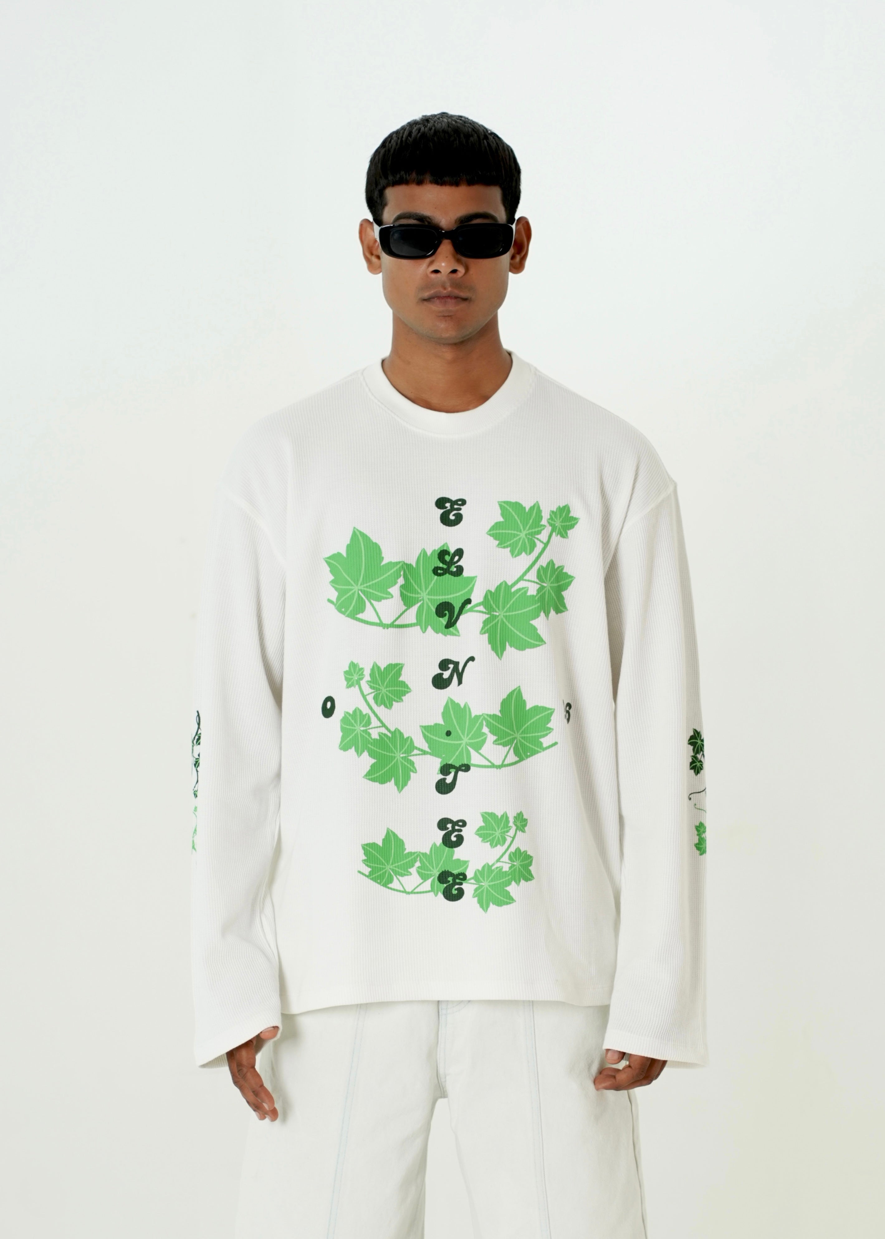 ‘EASE IN DEPTH’ FULL SLEEVE WAFFLE TEE | OFF WHITE