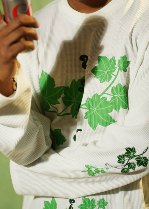 ‘EASE IN DEPTH’ FULL SLEEVE WAFFLE TEE | OFF WHITE