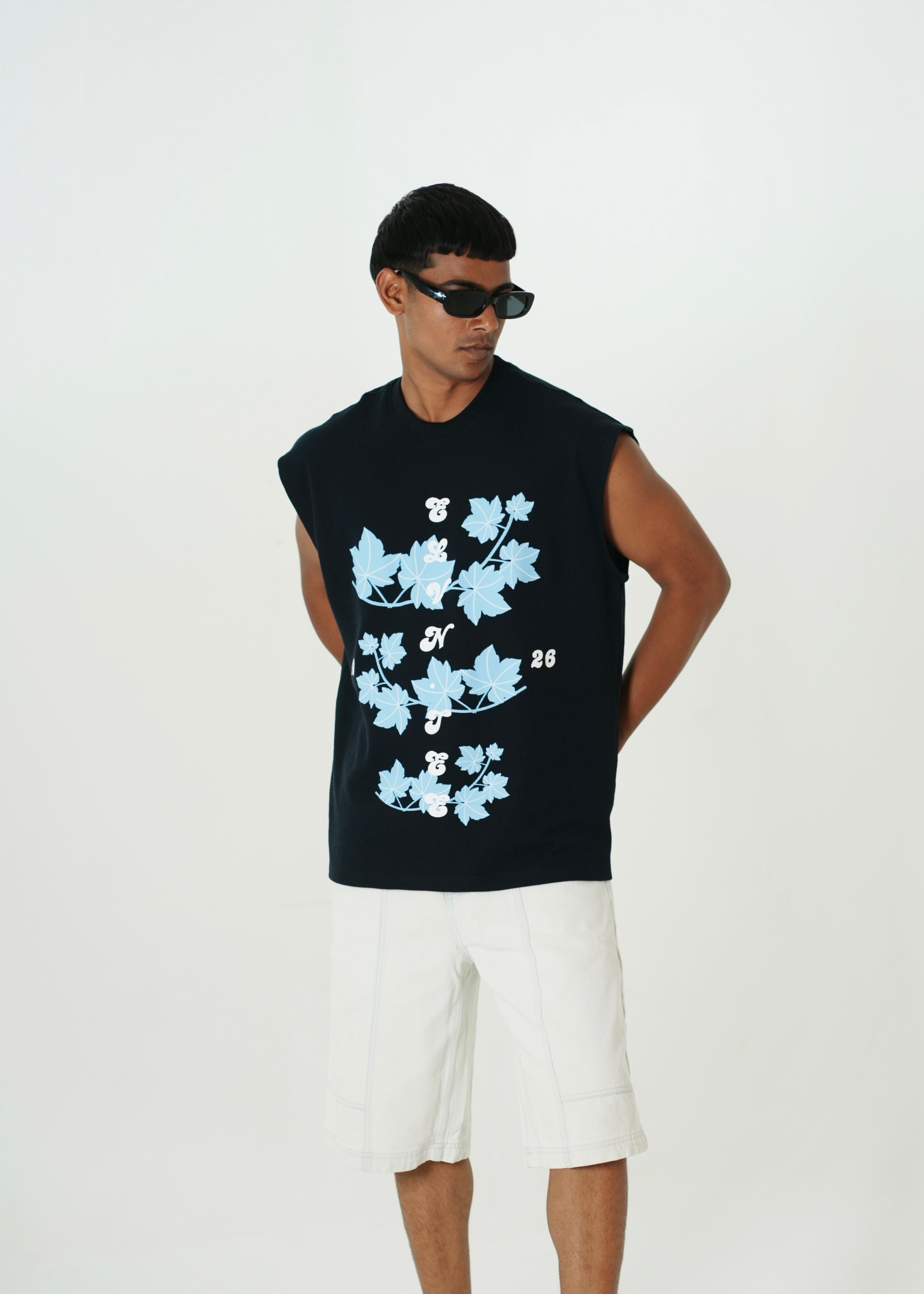 ‘EASE IN DEPTH’ WAFFLE TANK TOP | NAVY BLUE