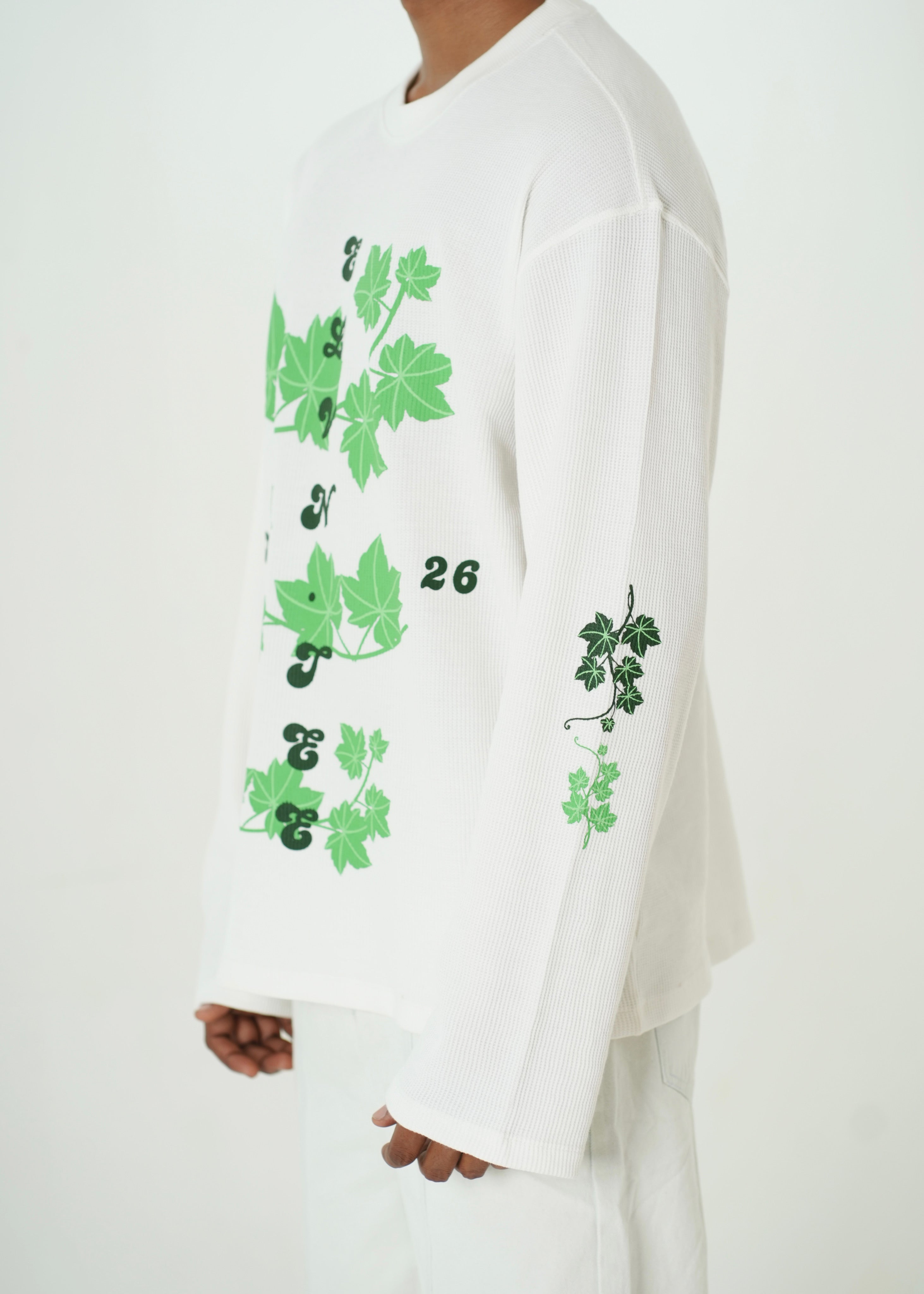 ‘EASE IN DEPTH’ FULL SLEEVE WAFFLE TEE | OFF WHITE