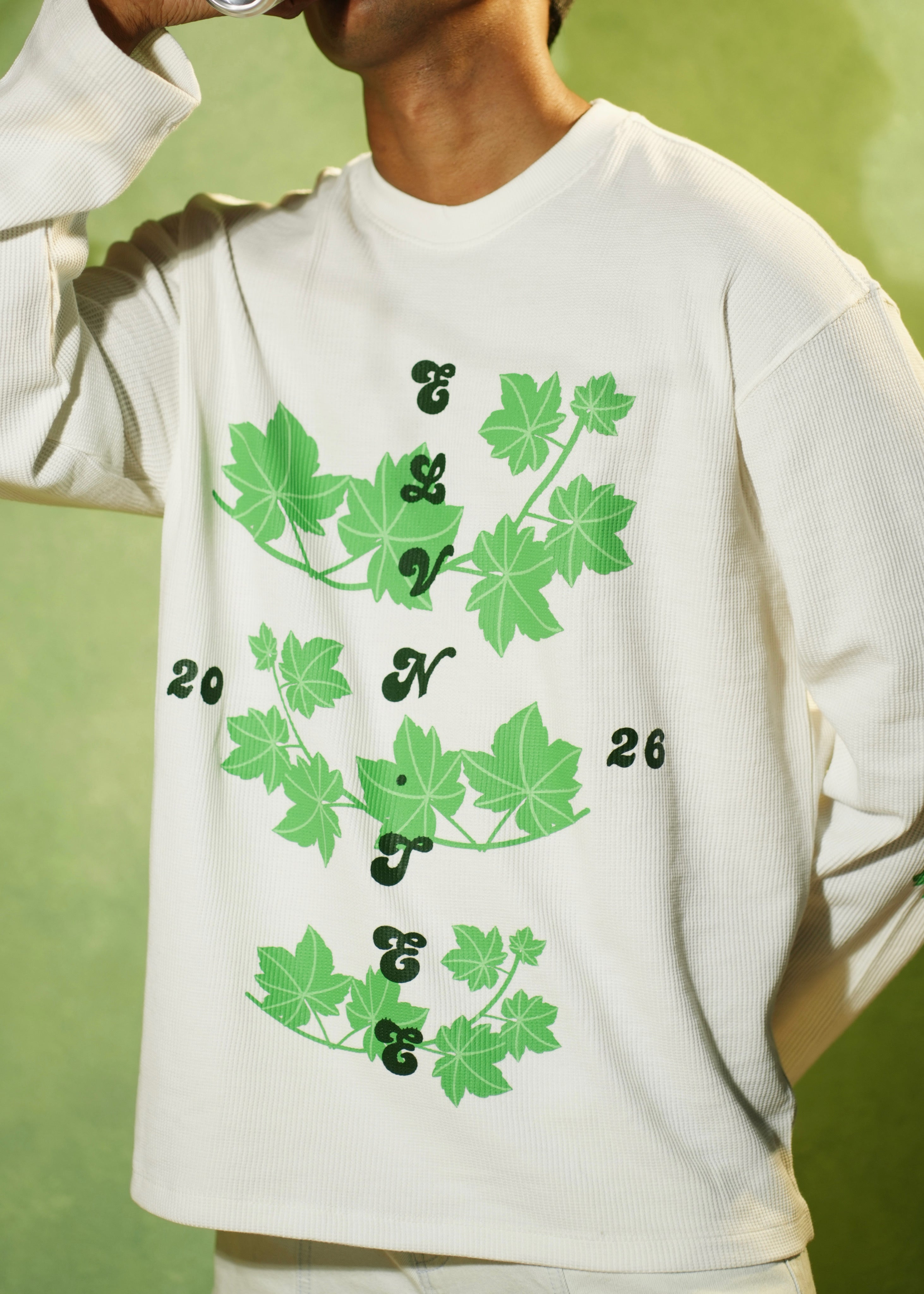 ‘EASE IN DEPTH’ FULL SLEEVE WAFFLE TEE | OFF WHITE