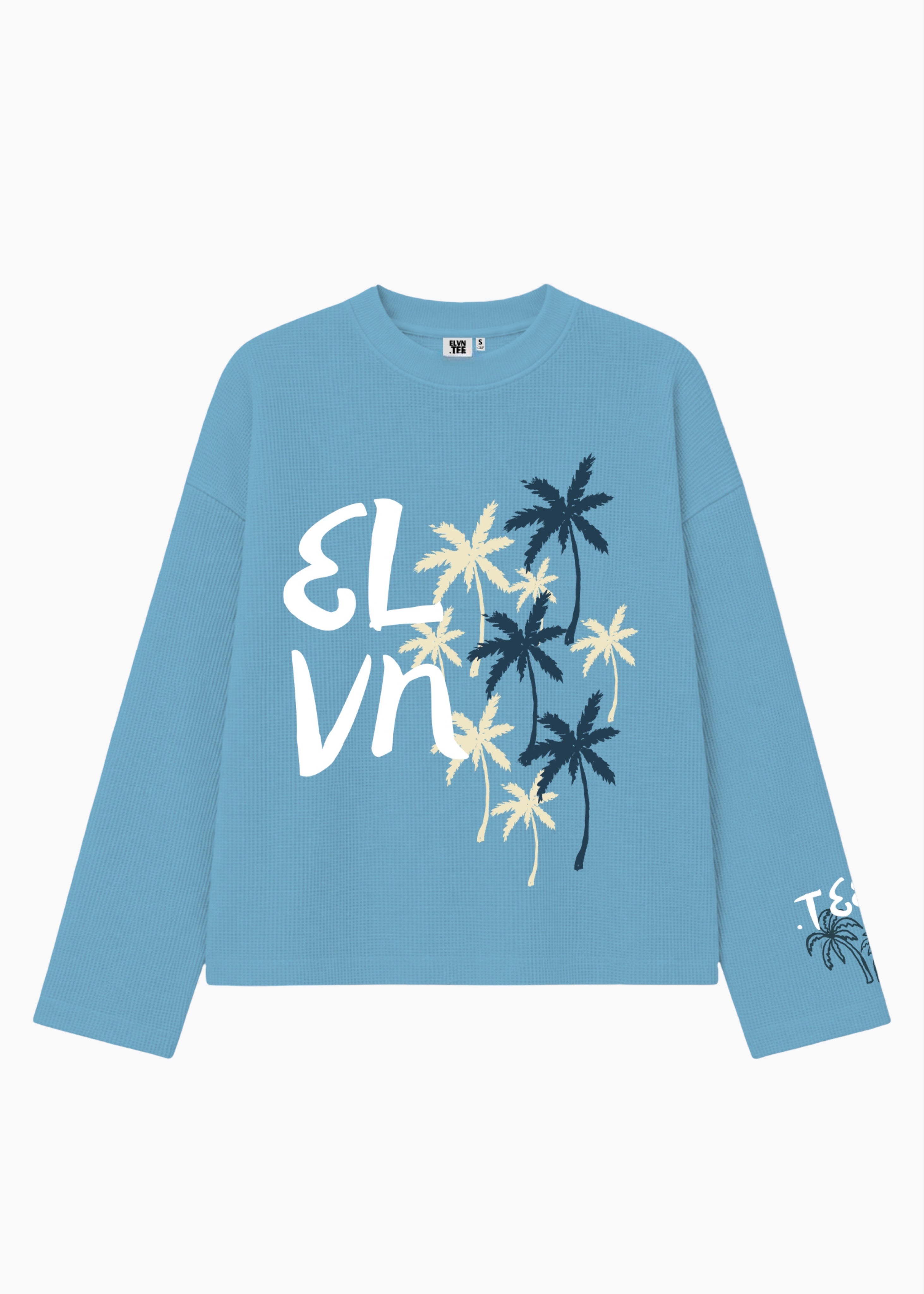 ‘PALM STATE’ FULL SLEEVE WAFFLE .TEE | SKY BLUE