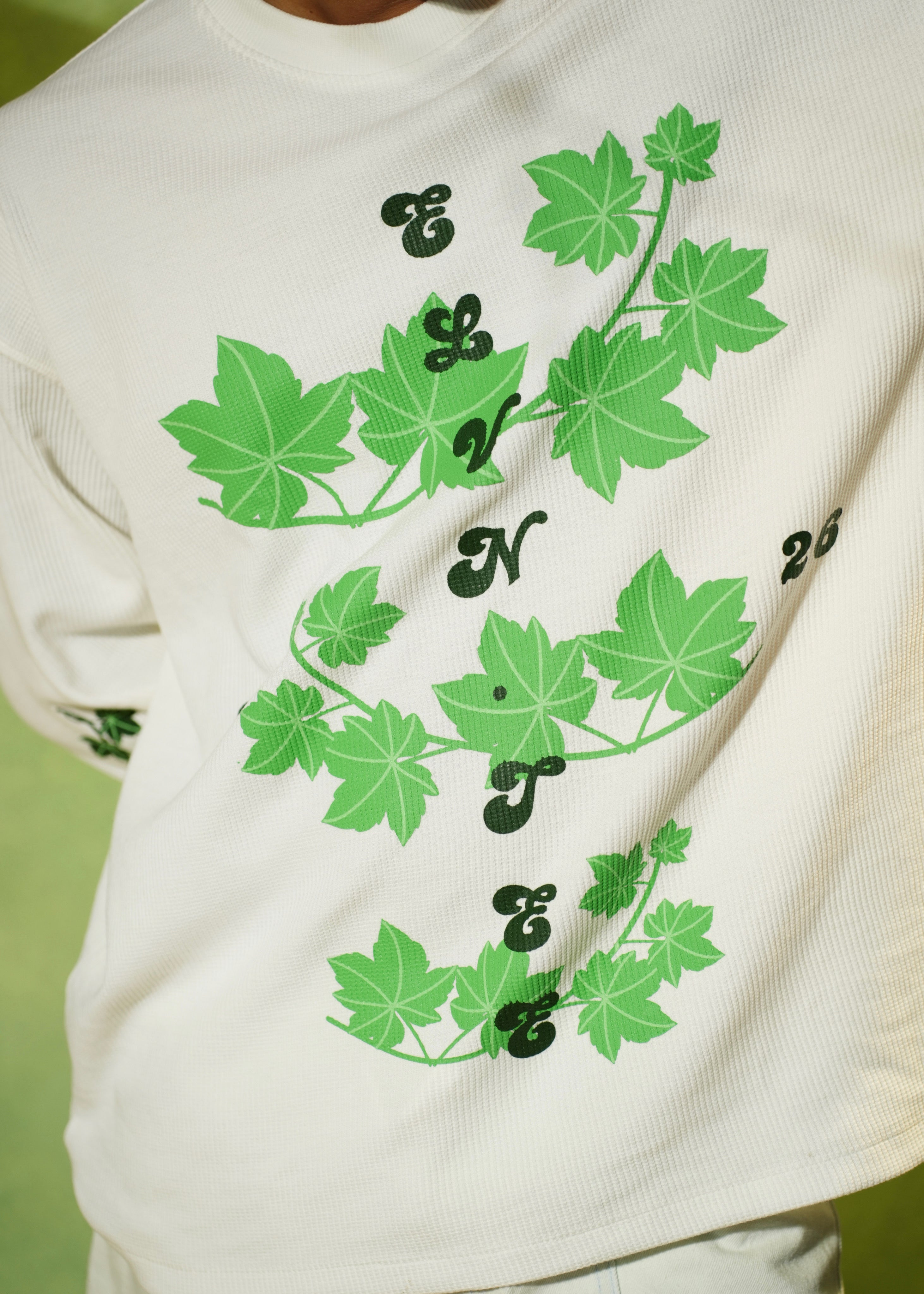 ‘EASE IN DEPTH’ FULL SLEEVE WAFFLE TEE | OFF WHITE