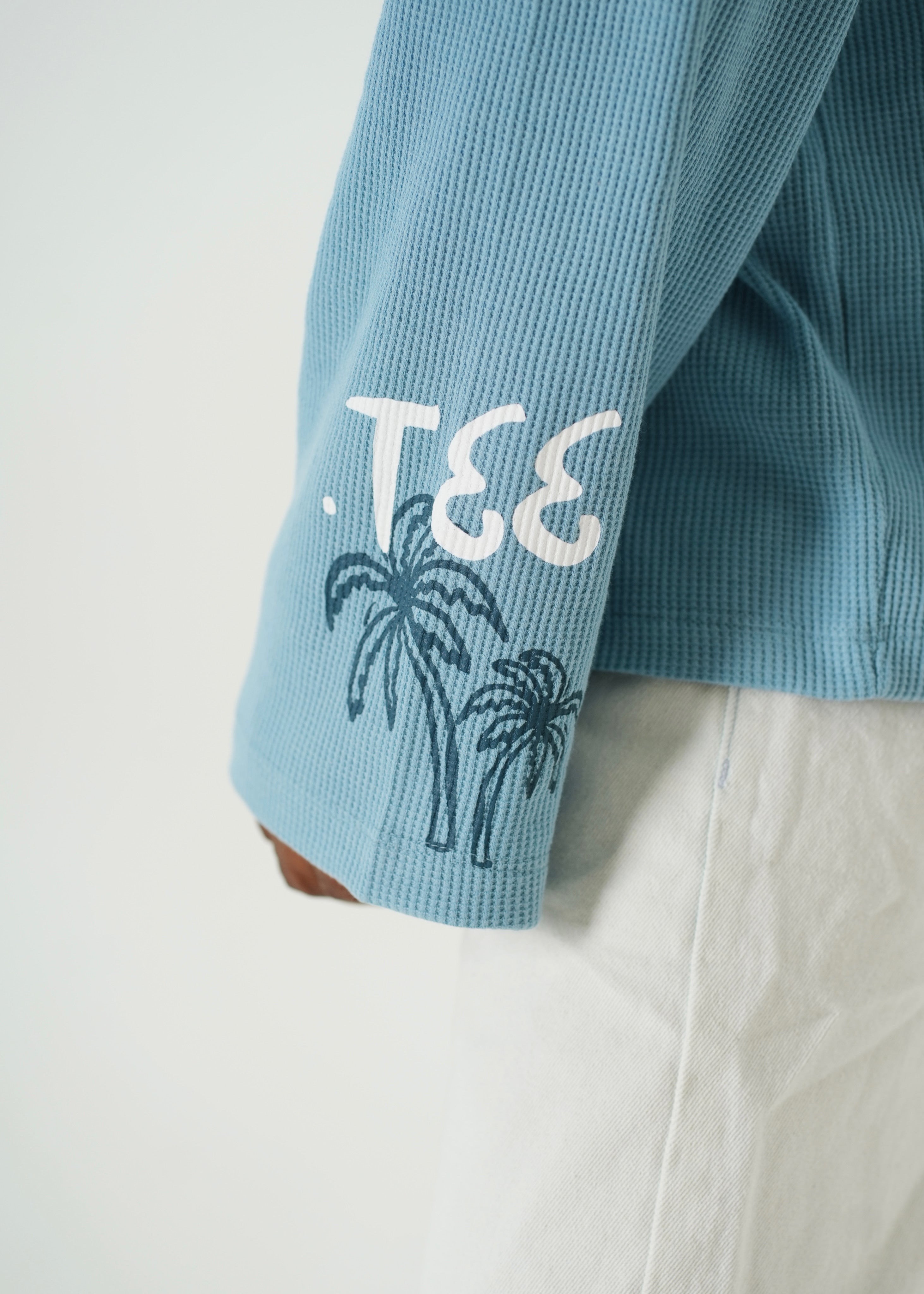 ‘PALM STATE’ FULL SLEEVE WAFFLE TEE | SKY BLUE