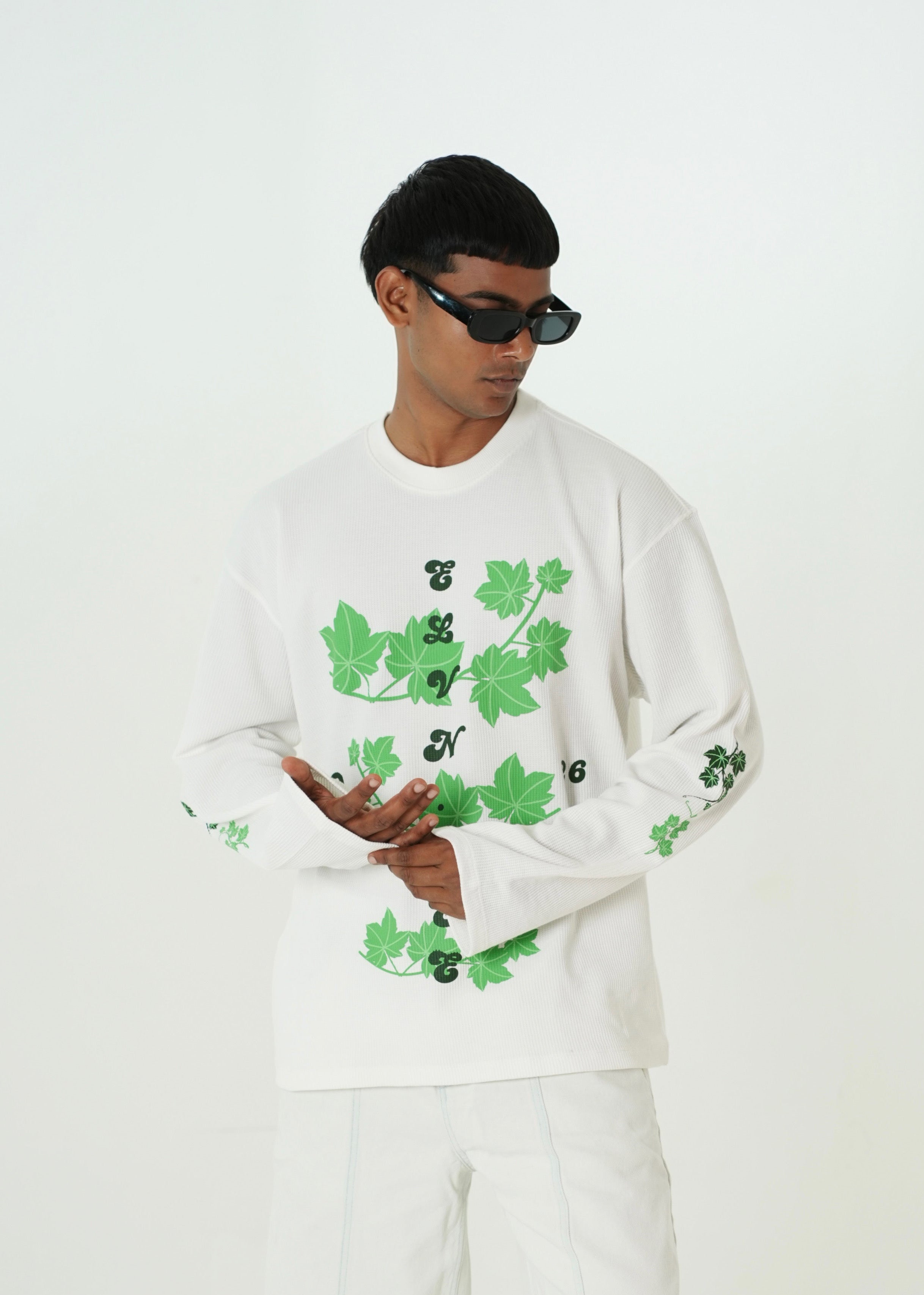 ‘EASE IN DEPTH’ FULL SLEEVE WAFFLE TEE | OFF WHITE